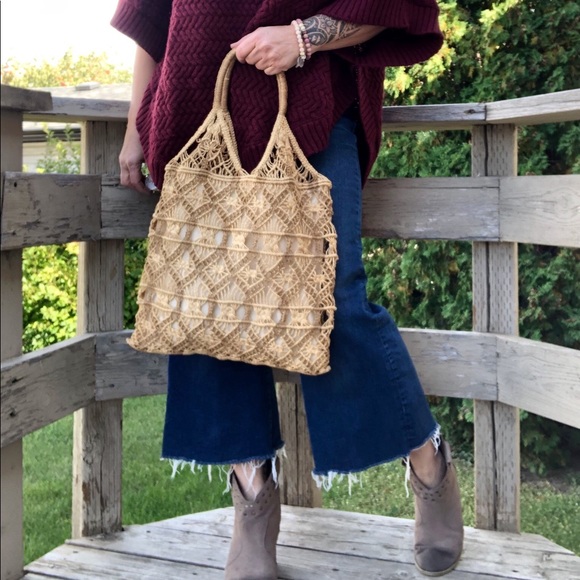 Vintage Handbags - Vintage Boho Jute Tote Purse